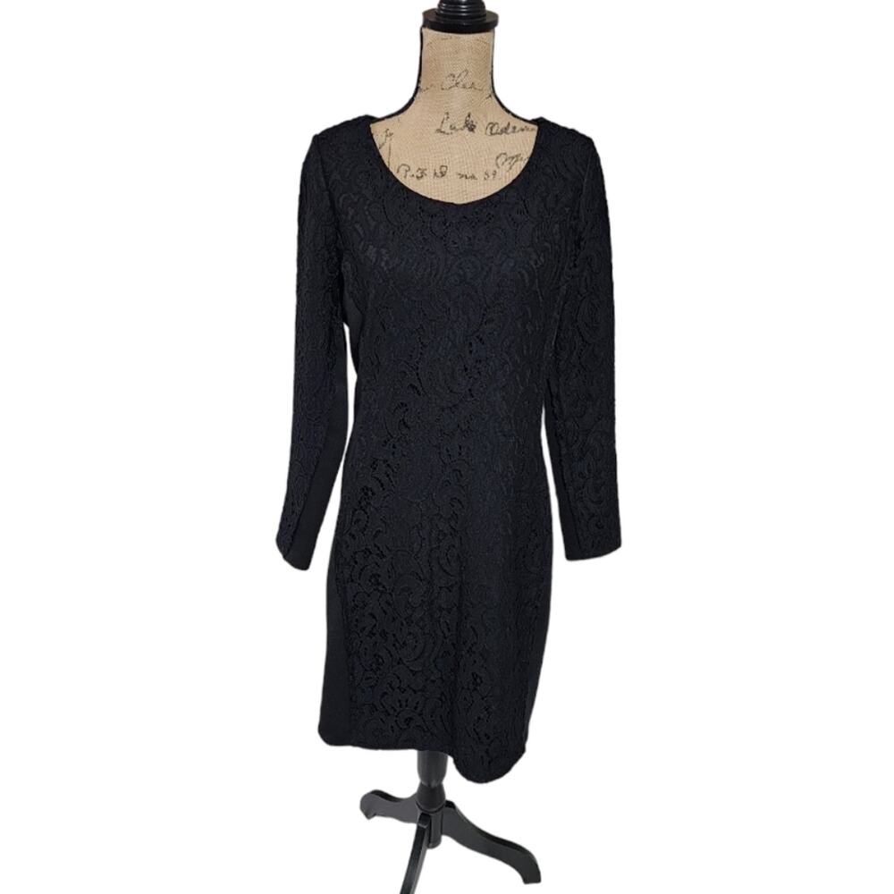 Metaphor Lace Center Panel Bodycon Party Long Sleeve Dress Size Large